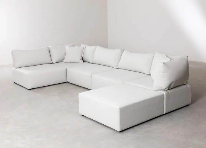 Sofá Modular Rinconera de 5 Piezas con Puff Kata Beige Crema – SKLUM