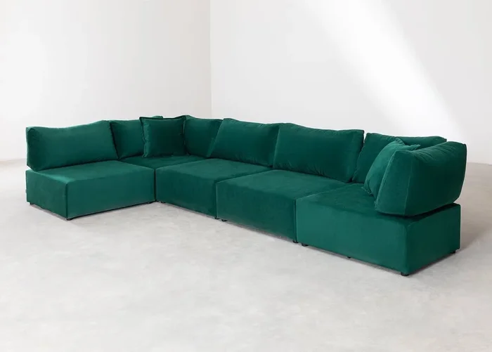Sofá Modular Rinconera de 5 Piezas en Terciopelo Kata Verde Jungla – SKLUM