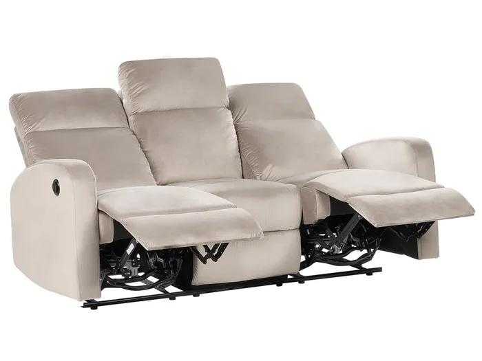 Sofá reclinable eléctrico 3 plazas VERDAL Terciopelo Gris pardo