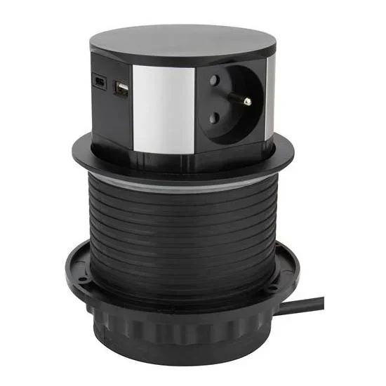 Solight PP100USBC-B – Columna de enchufes para mesa 3x230V + 2xUSB negro