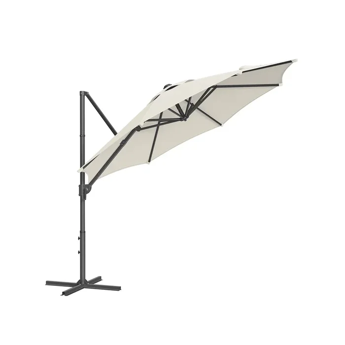 Sombrilla de Jardín 300 cm Giratoria Inclinación Fluida Blanco Crema-SONGMICS