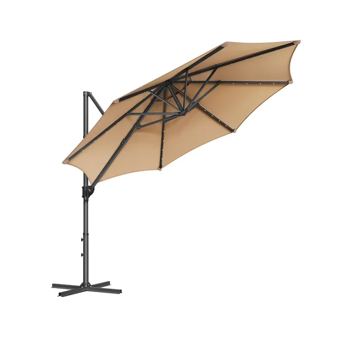 Sombrilla de Jardín 300 cm LED Solar Marrón Camello-SONGMICS