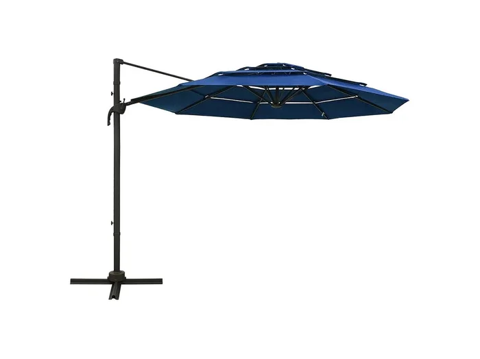 Sombrilla de jardín de 4 niveles con mástil de aluminio azul celeste