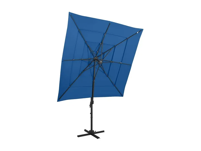 Sombrilla de jardín de 4 niveles con mástil de aluminio azul celeste