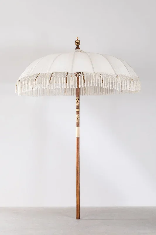 Sombrilla en Tela y Madera (Ø186 cm) Orongo Blanco Gardenia – SKLUM