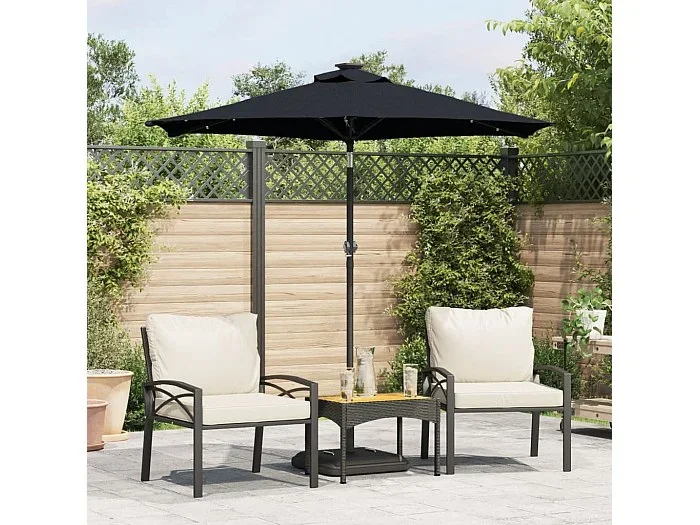 Sombrilla jardín con luces LED poste acero negro 225x225x212 cm ES869194