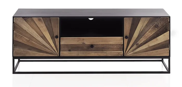 Soporte De TV De Madera 2 Puertas Y 1 Cajón Con Base De Metal