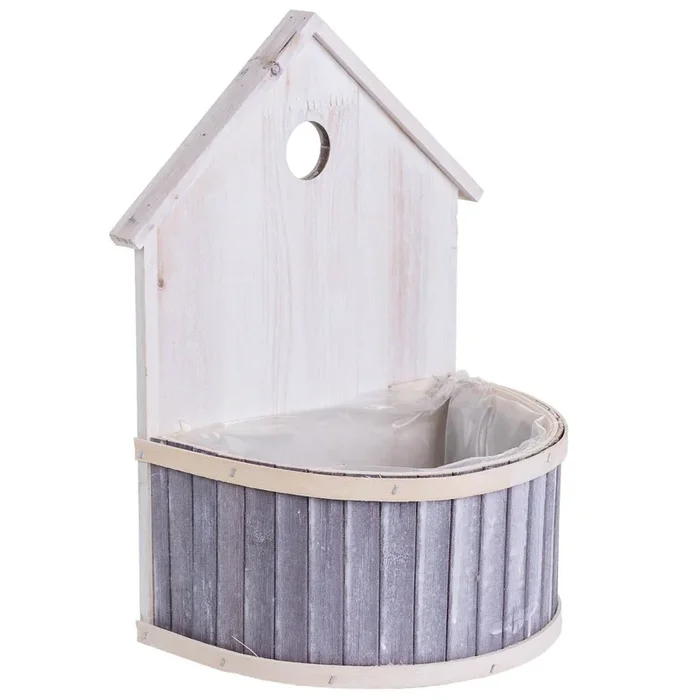 Soporte macetero de bambú redondo gris 25x15x31/11h cm