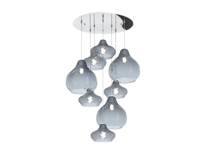 Sosp. Cromo 8 Luci Tonda Vetri (5 X Piccolo + 3 X Grande) Tutti Zaffiro