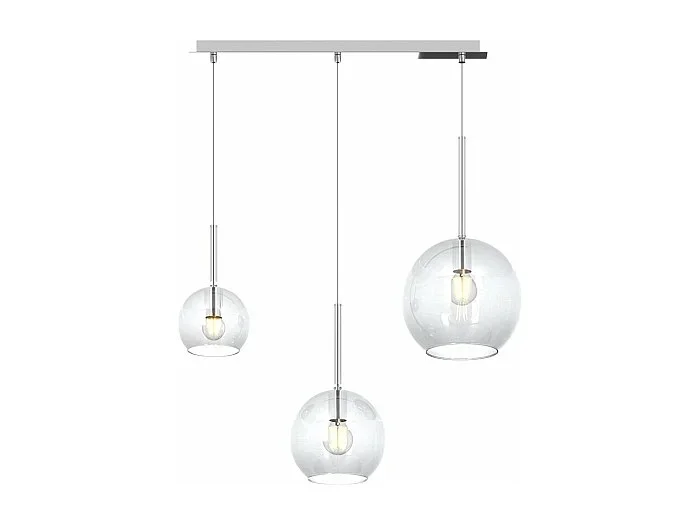 Sosp. Cromo Rettangolare 3 Luci Vetri (1 X Grande+ 1 X Medio+ 1 X Piccolo)Tutti Trasparente
