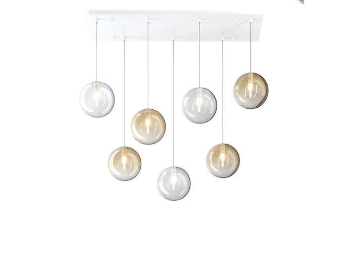 Sospensione Bianco 7 Luci Rettangolare Vetri 3X Tr + 4X Am