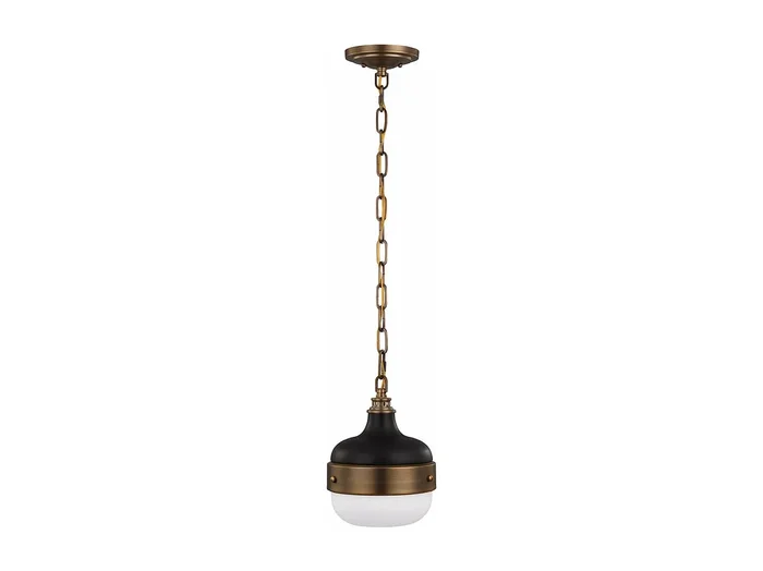 Sospensione Contemporanea Cadence Acciaio Ottone Antico Vetro Nero 1 Luce E27