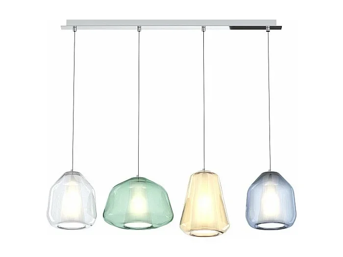 Sospensione Cromo 4 Luci Rettangolare (Alpha Ve) (Beta Tr + Bl) (Gamma Am)