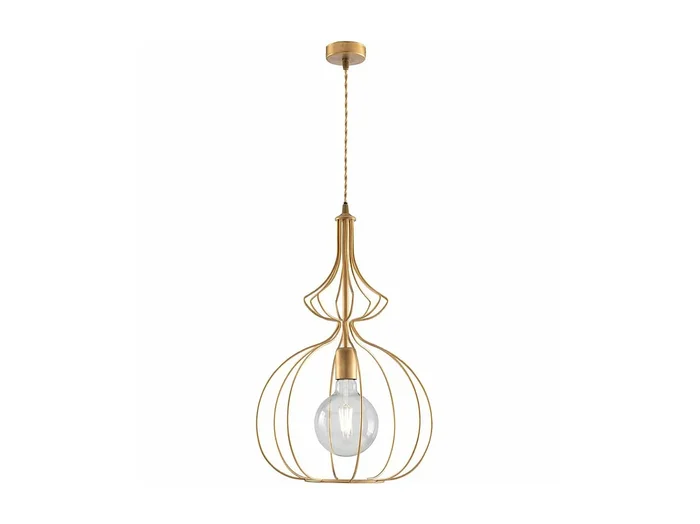 Sospensione Industrial 1 Luce Olimpia Gabbia Ferro Laccato Oro
