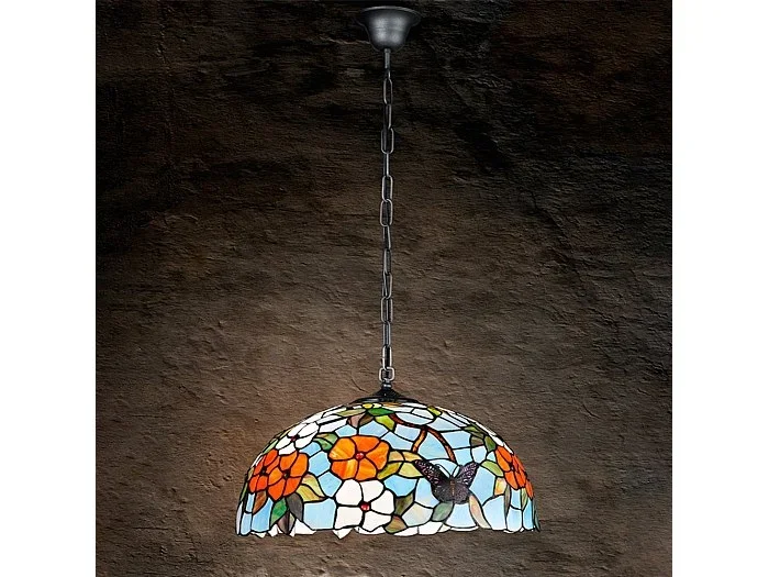 Sospensione Tiffany Vetro Multicolor Con Catena D.40 Cm
