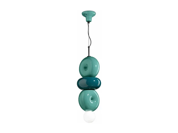 Sospensione Vintage Decò Bumbum 3 Elementi Ceramica Turchese E Verde 1 Luce E27