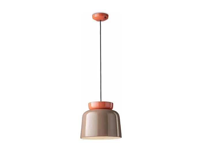 Sospensione Vintage Grande Decò Corcovado Ceramica Marrone E Arancio E27