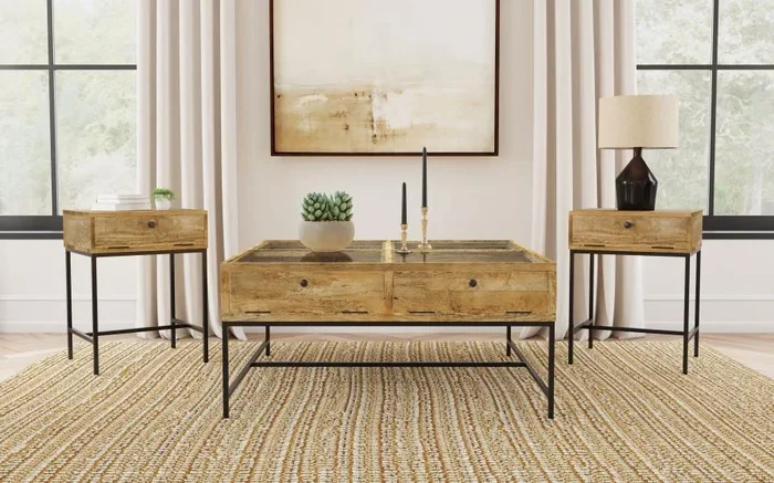 Stephie Honey Brown 3-Piece Square Coffee and End Table Set