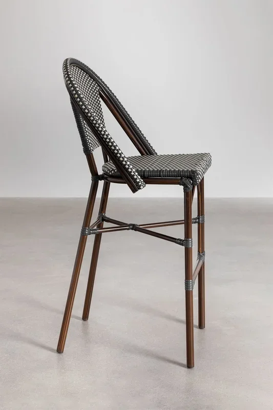 Taburete Alto de Jardín con Respaldo en Aluminio y Ratán Sintético Brielle Bistro Gris Grafito – SKLUM
