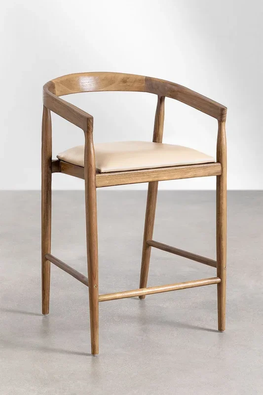 Taburete alto en piel (70 cm) Visby Beige Vintage – SKLUM