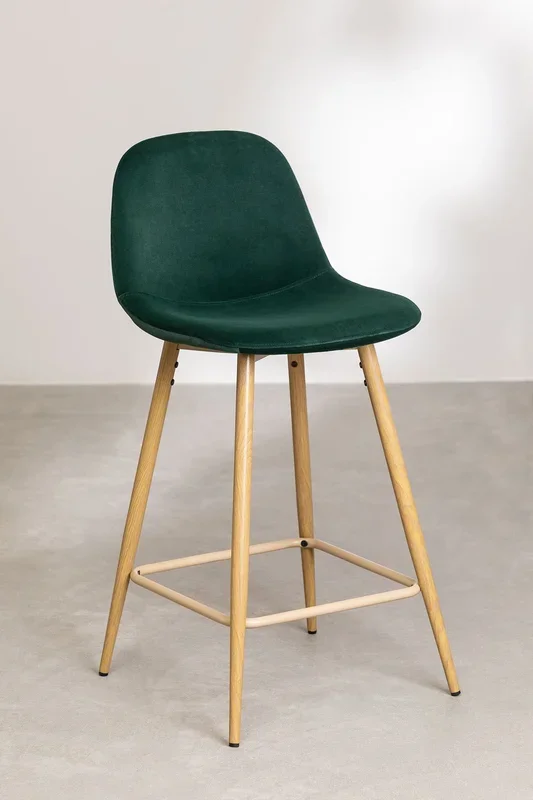 Taburete Alto en Terciopelo Glamm ↑65 cm Verde Jungla Madera Natural – SKLUM