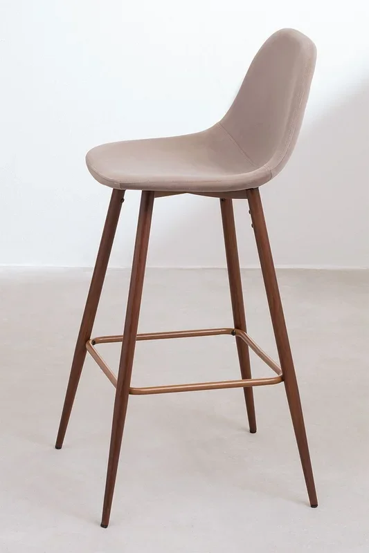 Taburete Alto en Terciopelo Glamm ↑75 cm Gris Topo Madera Oscura – SKLUM
