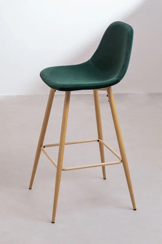 Taburete Alto en Terciopelo Glamm ↑75 cm Verde Jungla Madera Natural – SKLUM