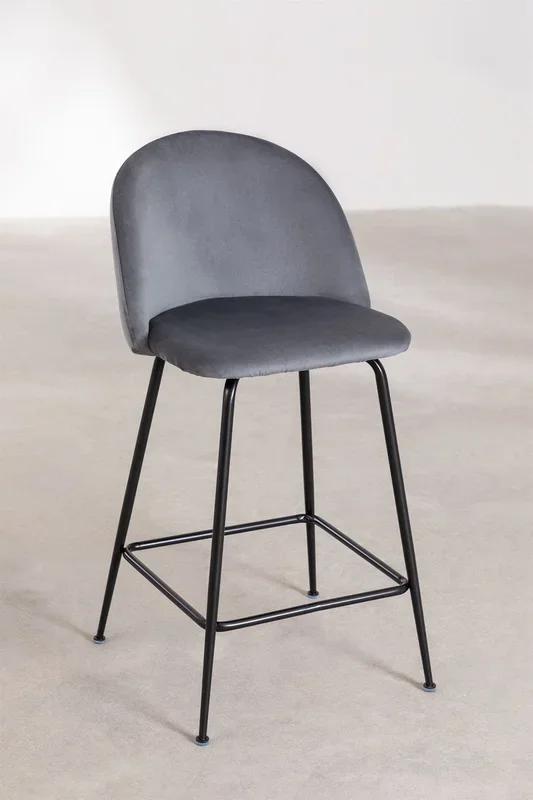 Taburete Alto en Terciopelo Kana Design ↑65 cm Gris Negro – SKLUM