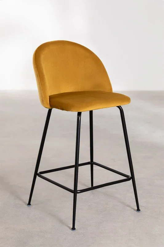 Taburete Alto en Terciopelo Kana Design ↑65 cm Mostaza Negro – SKLUM