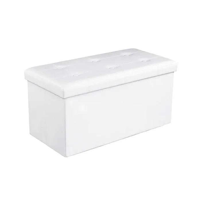 Taburete de Almacenamiento con Piel de Imitación Blanco-SONGMICS