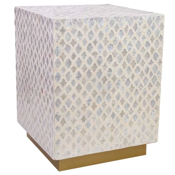 Taburete de madera y capiz beige 35x35x45h cm