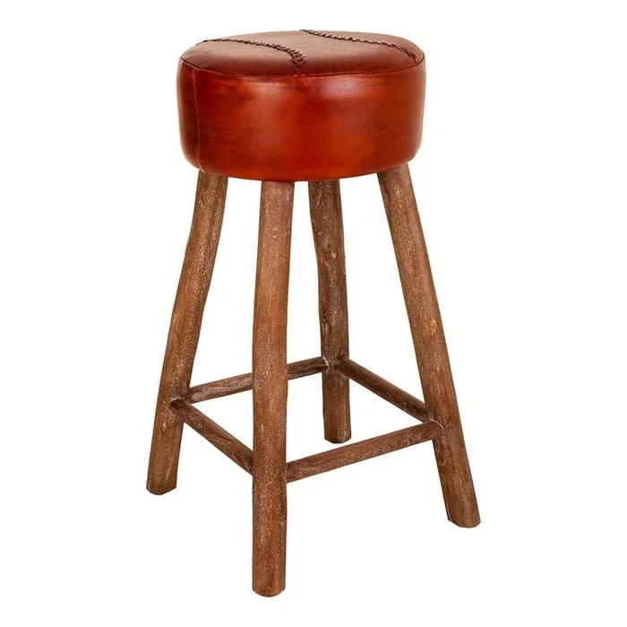 Taburete marrón de madera, tapizado en polipiel de 41x41x78 cm