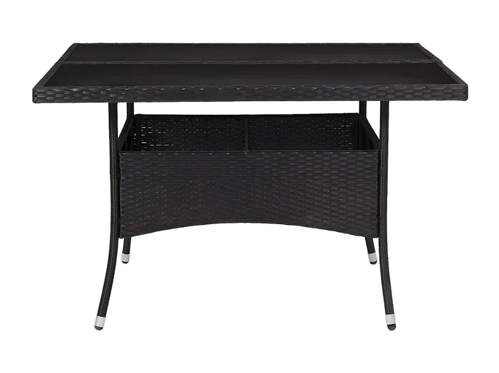 Tancredi Mesa de comedor de jardín ratán sintético y vidrio negro