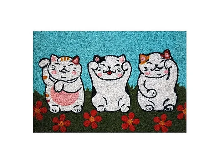 Tapete de fibra de coco blanqueada con motivos de gatos 40x60cm para interior/exterior cubierto