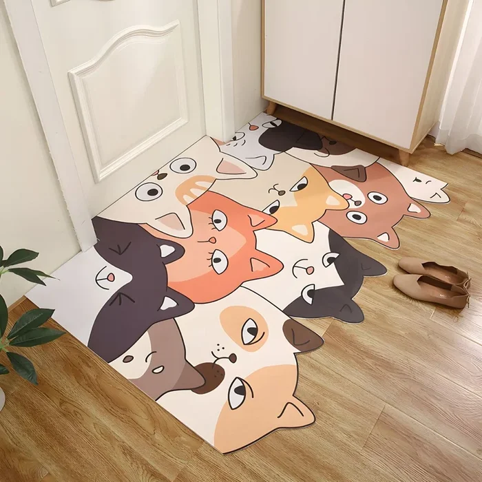 Tapete Infantil de Cuera Multicolor Alfombra Irregular con Patrón de Animales para Entrada, Mascota Amigable – Gris 140 x 180 cm