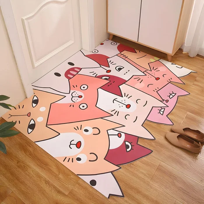 Tapete Infantil de Cuera Multicolor Alfombra Irregular con Patrón de Animales para Entrada, Mascota Amigable – Naranja 80 x 120 cm