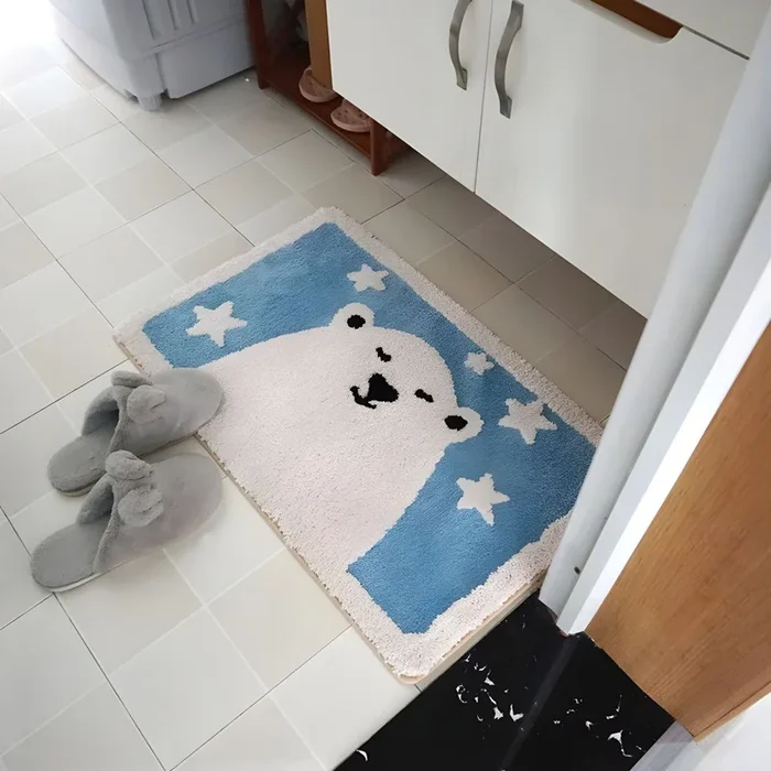 Tapete Infantil de Polipropileno Multicolor Alfombra Hidrófuga con Patrón de Animal para Baño – Azul royal 50 x 80 cm