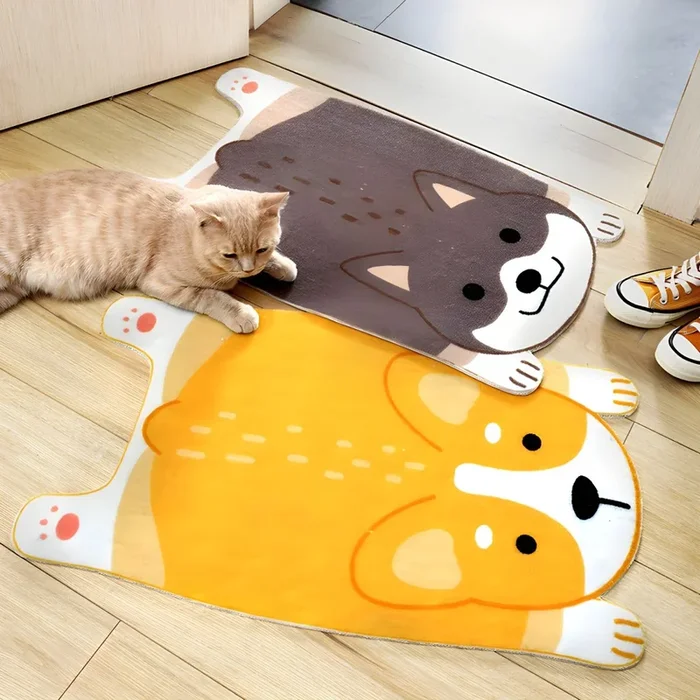 Tapete Multicolor con Patrón de Gatito Estilo Infantil Alfombra Irregular de Polipropileno Antideslizante para Entrada