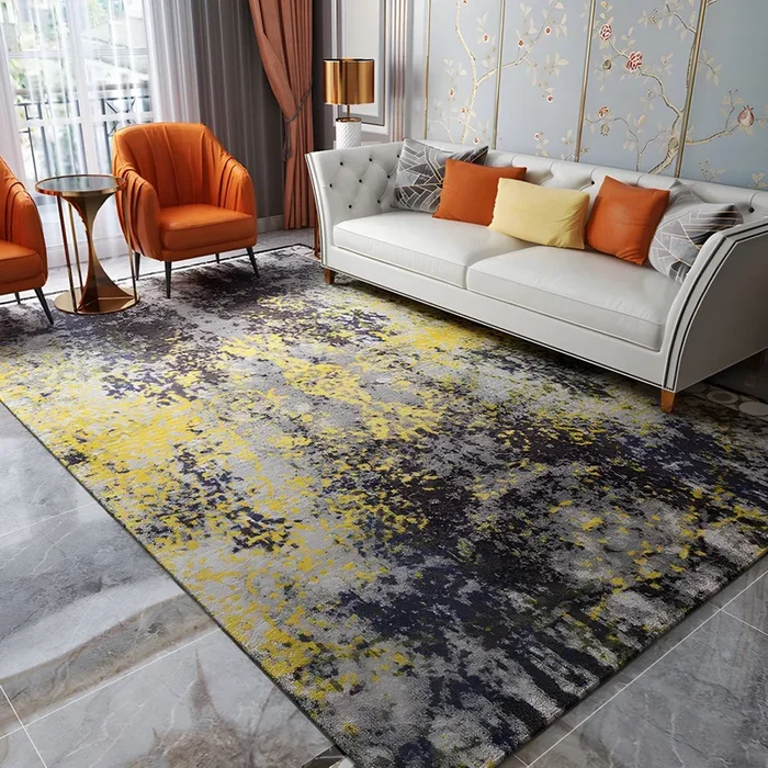 Tapete Retro con Patrón Abstracto Alfombra Antideslizante de Poliéster Multicolor para Salón, Lavable a Máquina – Amarillo 200 x 250 cm