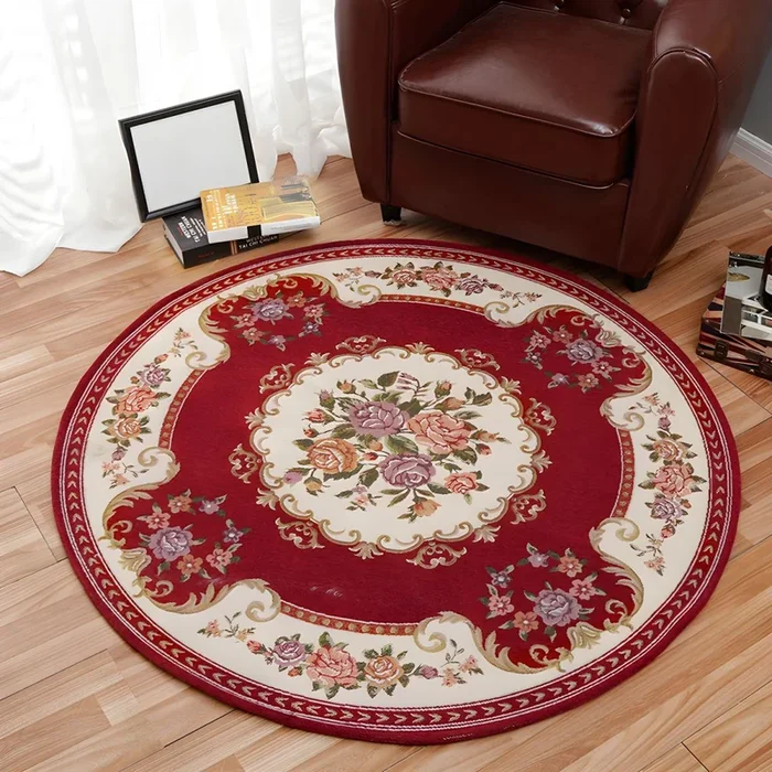 Tapete Retro con Patrón de Flores Alfombra Multicolor de Poliéster Antideslizante para Dormitorio – Rojo oscuro 160 x 160 cm