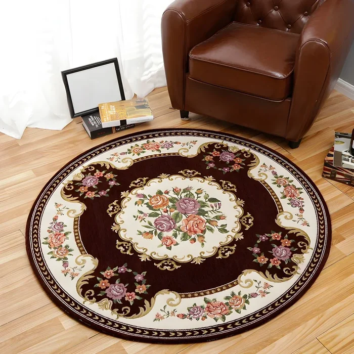 Tapete Retro con Patrón de Flores Alfombra Multicolor de Poliéster Antideslizante para Dormitorio – Café claro 100 x 100 cm