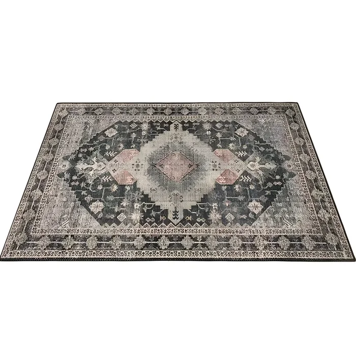 Tapete Retro de Fibra Sintética Antideslizante Alfombra de Área Multicolor con Patrón de Flores para Salón – Gris-caqui 121 x 182 cm