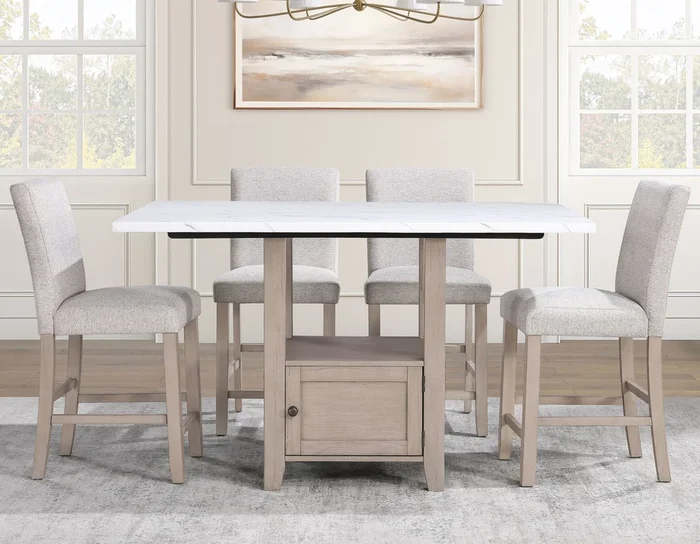Taylor Tan Faux-Marble Counter Height Dining Set
