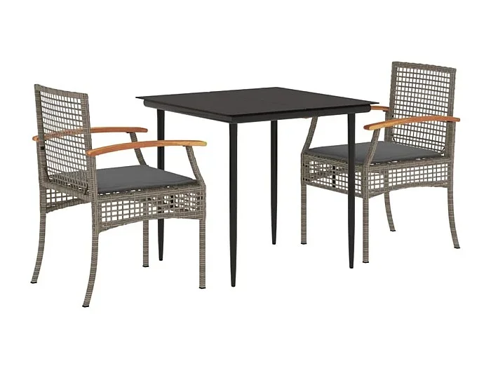 Teis Set comedor de jardín 3 piezas con cojines ratán sintético gris