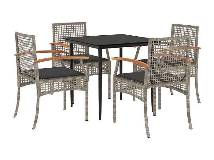 Teis Set comedor de jardín 5 piezas con cojines ratán sintético gris