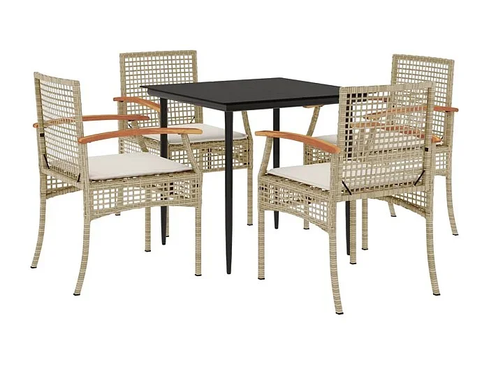 Teis Set comedor de jardín 5 pzas con cojines ratán sintético beige