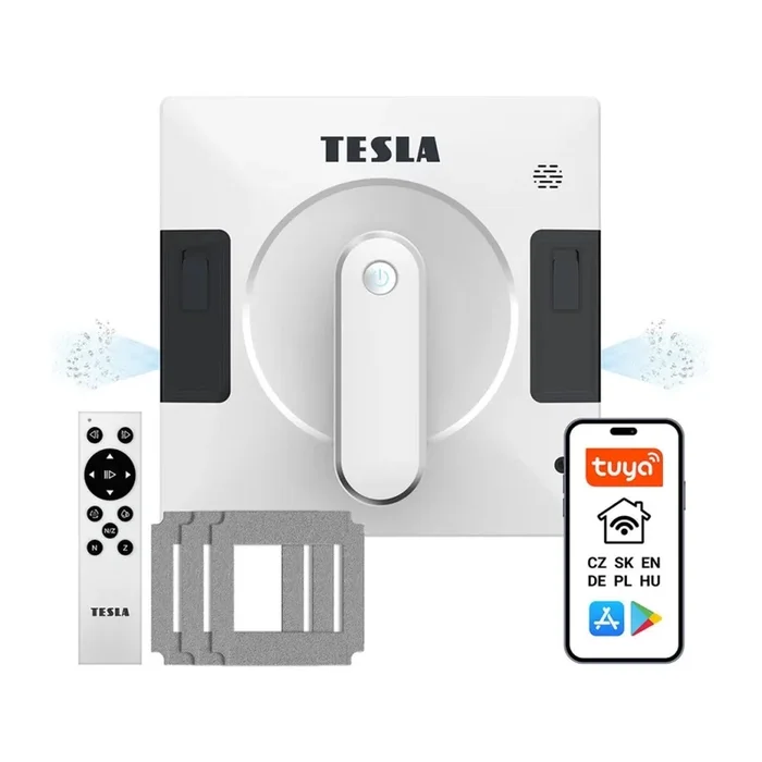 TESLA Electronics RoboStar – Limpiacristales inteligente con doble pulverizador de agua 72 W/230 V/500 mAh Wi-Fi + mando a distancia