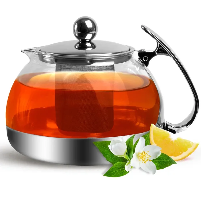 Tetera vidrio/acero inoxidable incl colador 1,2L