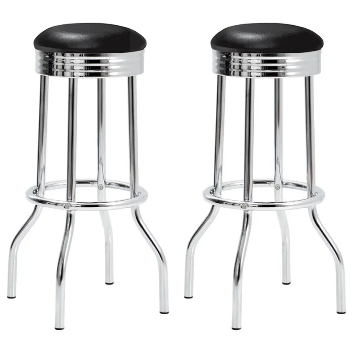 Theodore Black/Chrome Upholstered Top Bar Stools, Set of 2