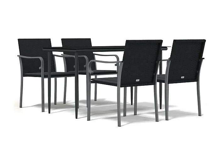 Tholen Juego comedor jardín 5 piezas y cojines ratán sintético y acero